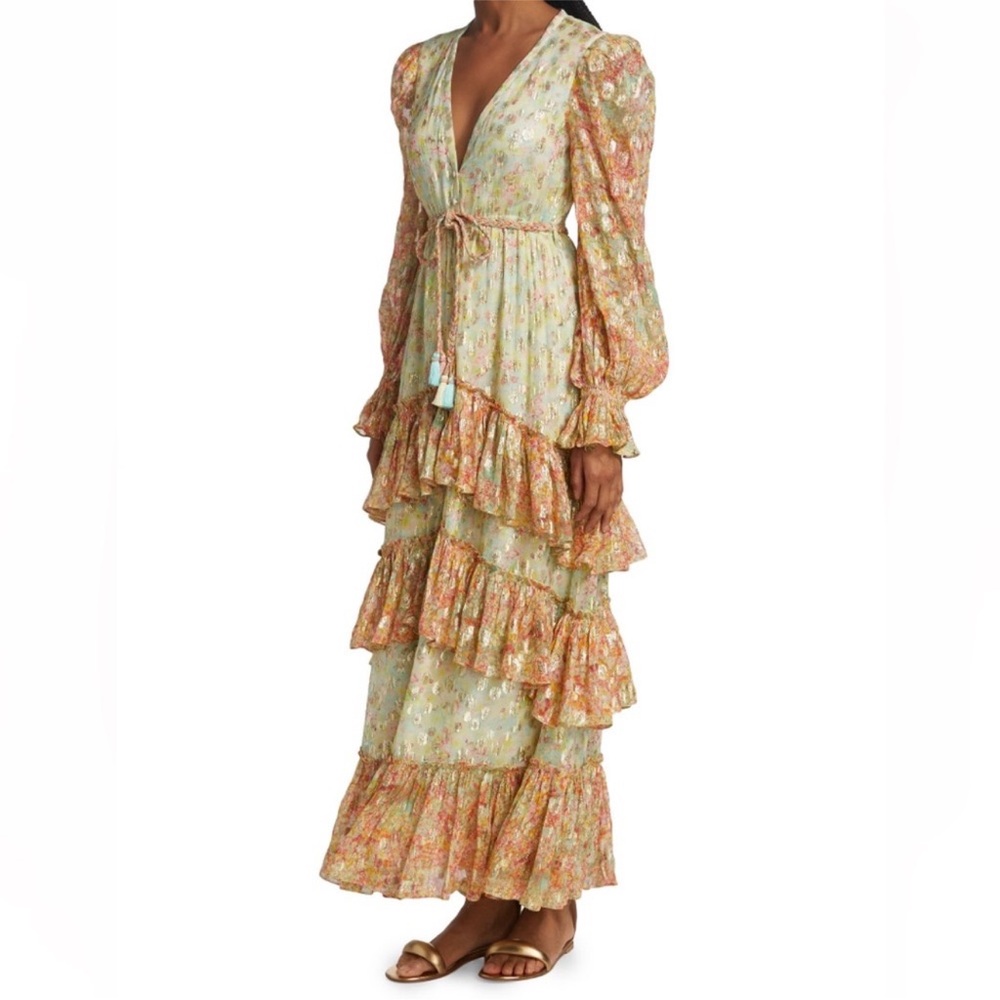 Rococo Sand Orange and Green Tiered Ruffled Sundress